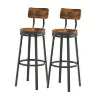 Swivel Bar Stool Set Of 2 With Backrest, Industrial Style, Metal Frame, 29.5'' High For Dining Room, Rustic Brown