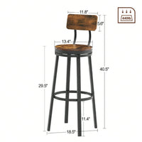 Swivel Bar Stool Set Of 2 With Backrest, Industrial Style, Metal Frame, 29.5'' High For Dining Room, Rustic Brown