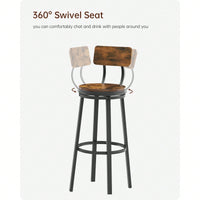 Swivel Bar Stool Set Of 2 With Backrest, Industrial Style, Metal Frame, 29.5'' High For Dining Room, Rustic Brown