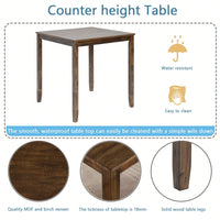 Wooden Dining Square Table, Kitchen Table For Small Space, 4 Person Counter Height Table