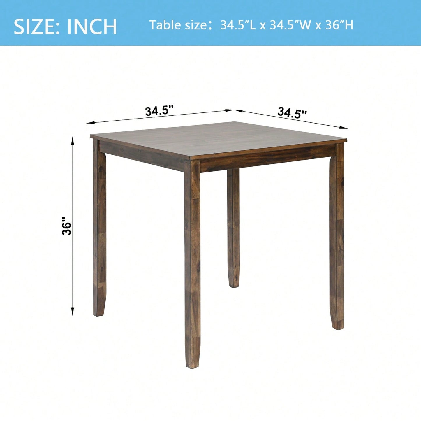 Wooden Dining Square Table, Kitchen Table For Small Space, 4 Person Counter Height Table