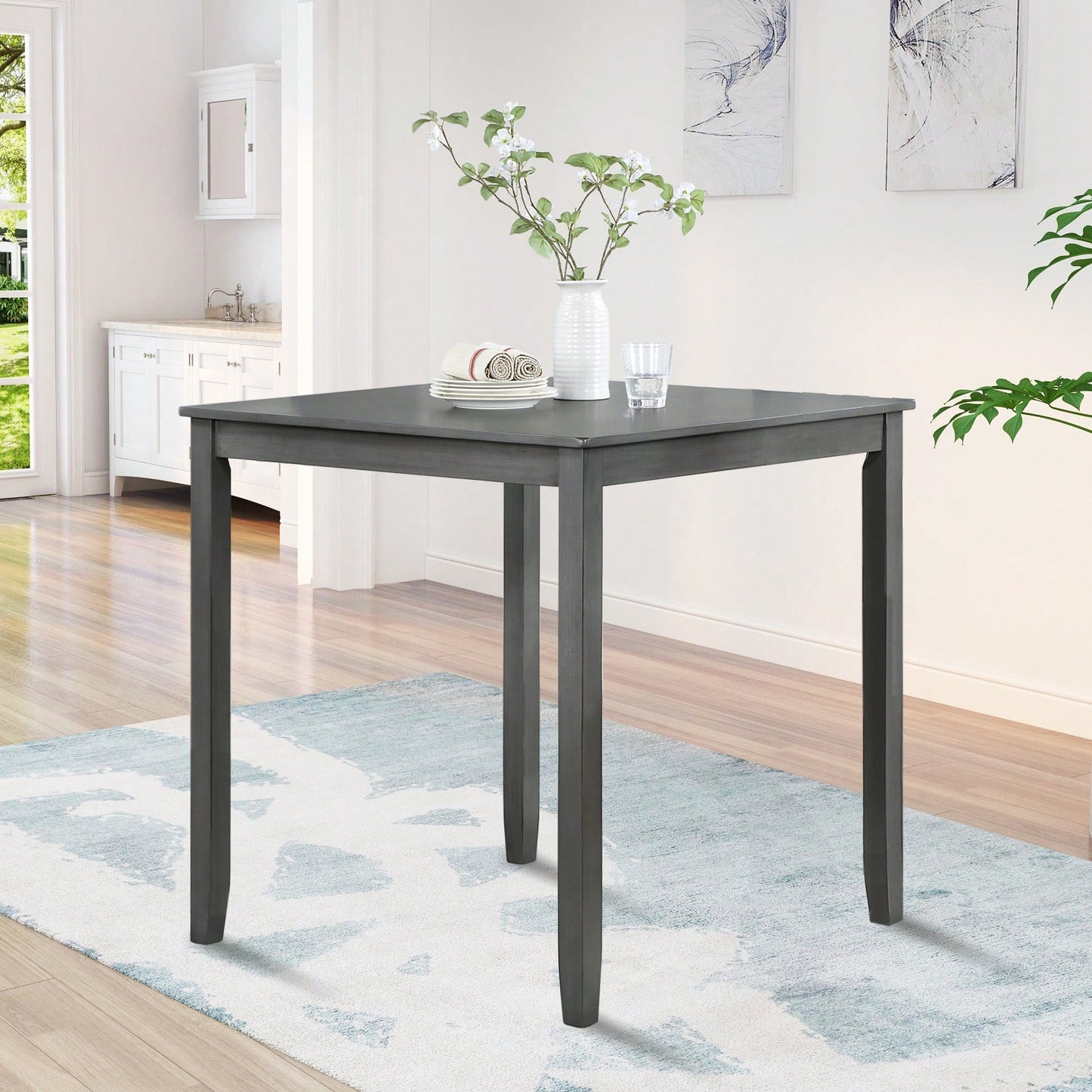 Wooden Dining Square Table, Kitchen Table For Small Space, 4 Person Counter Height Table