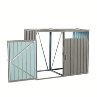 Metal Outdoor Garbage Bin Shed for 2 Trash Cans Galvanized Steel Storage Solution Grey