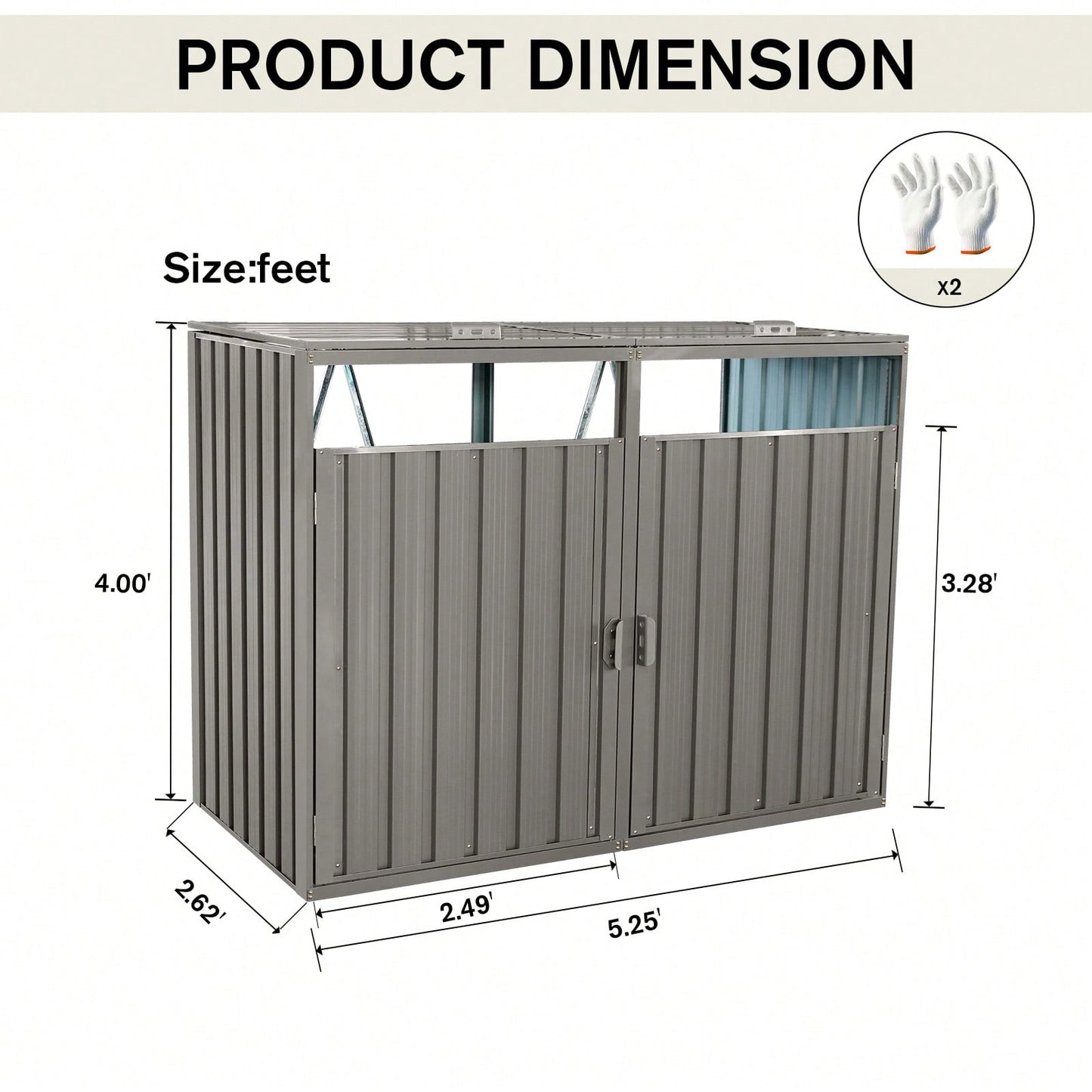 Metal Outdoor Garbage Bin Shed for 2 Trash Cans Galvanized Steel Storage Solution Grey