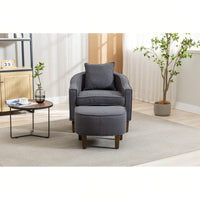 Mid Century Modern Accent Chair with Ottoman Stylish Upholstered Barrel Club Chair Easy Assembly Sturdy Wood Frame Plush Foam Padding