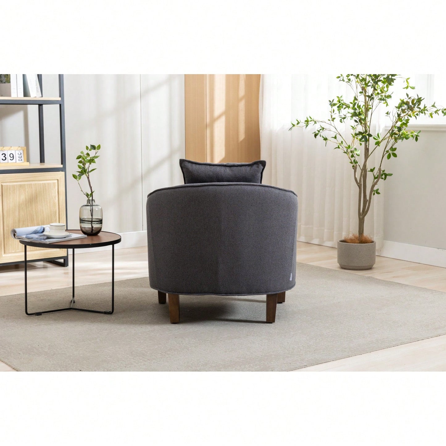 Mid Century Modern Accent Chair with Ottoman Stylish Upholstered Barrel Club Chair Easy Assembly Sturdy Wood Frame Plush Foam Padding