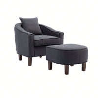 Mid Century Modern Accent Chair with Ottoman Stylish Upholstered Barrel Club Chair Easy Assembly Sturdy Wood Frame Plush Foam Padding