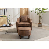 Mid Century Modern Accent Chair with Ottoman Stylish Upholstered Barrel Club Chair Easy Assembly Sturdy Wood Frame Plush Foam Padding
