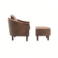 Mid Century Modern Accent Chair with Ottoman Stylish Upholstered Barrel Club Chair Easy Assembly Sturdy Wood Frame Plush Foam Padding