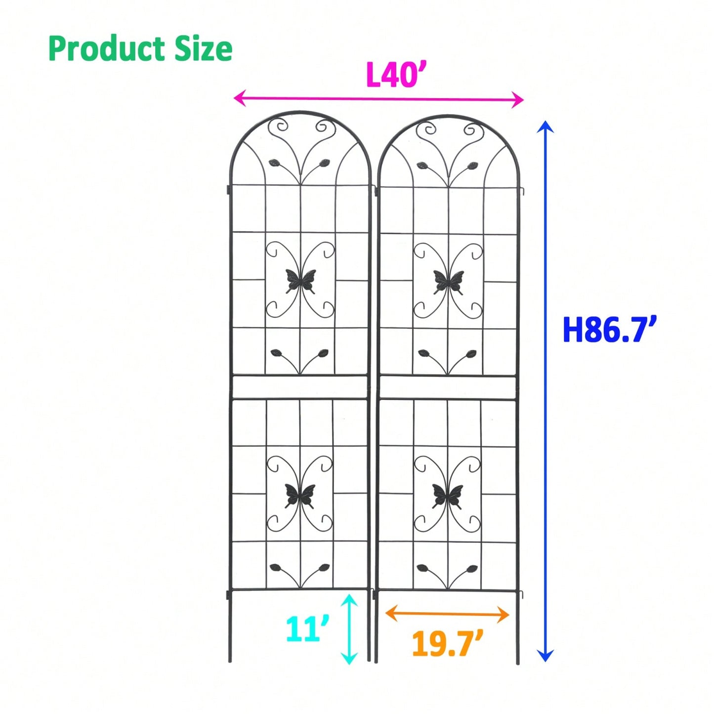 Metal Garden Trellis 86.7" X 19.7" Rustproof Trellis For Climbing Plants Outdoor Flower Support Black - 2 Pack