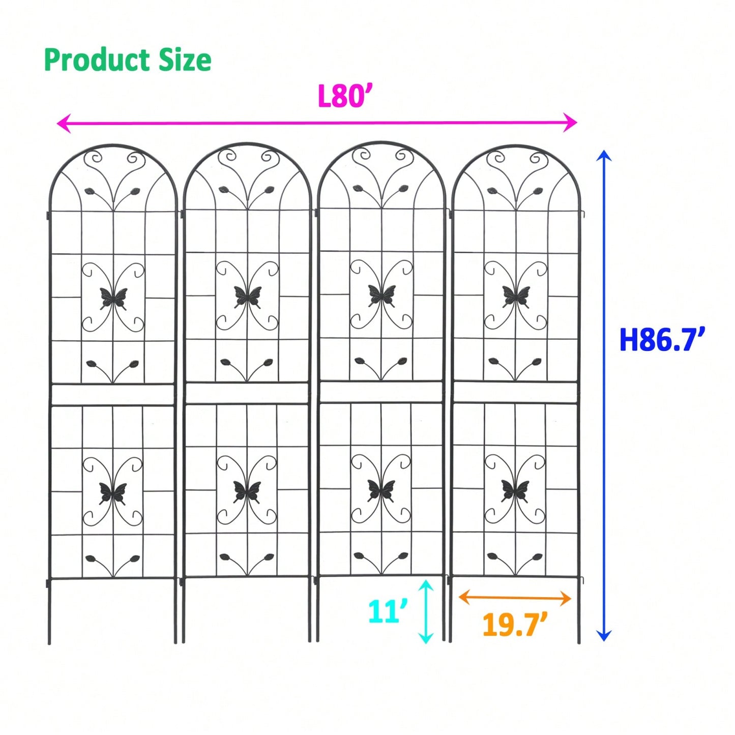 Metal Garden Trellis 86.7" X 19.7" Rustproof Trellis For Climbing Plants Outdoor Flower Support Black Pack Of 4