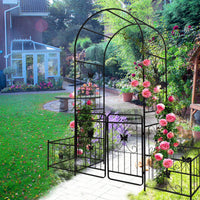 Metal Garden Arch With Gate 79.5'' Wide X 86.6'' High Climbing Plants Support Rose Arch Outdoor Black