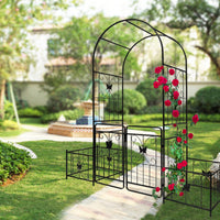 Metal Garden Arch With Gate 79.5'' Wide X 86.6'' High Climbing Plants Support Rose Arch Outdoor Black