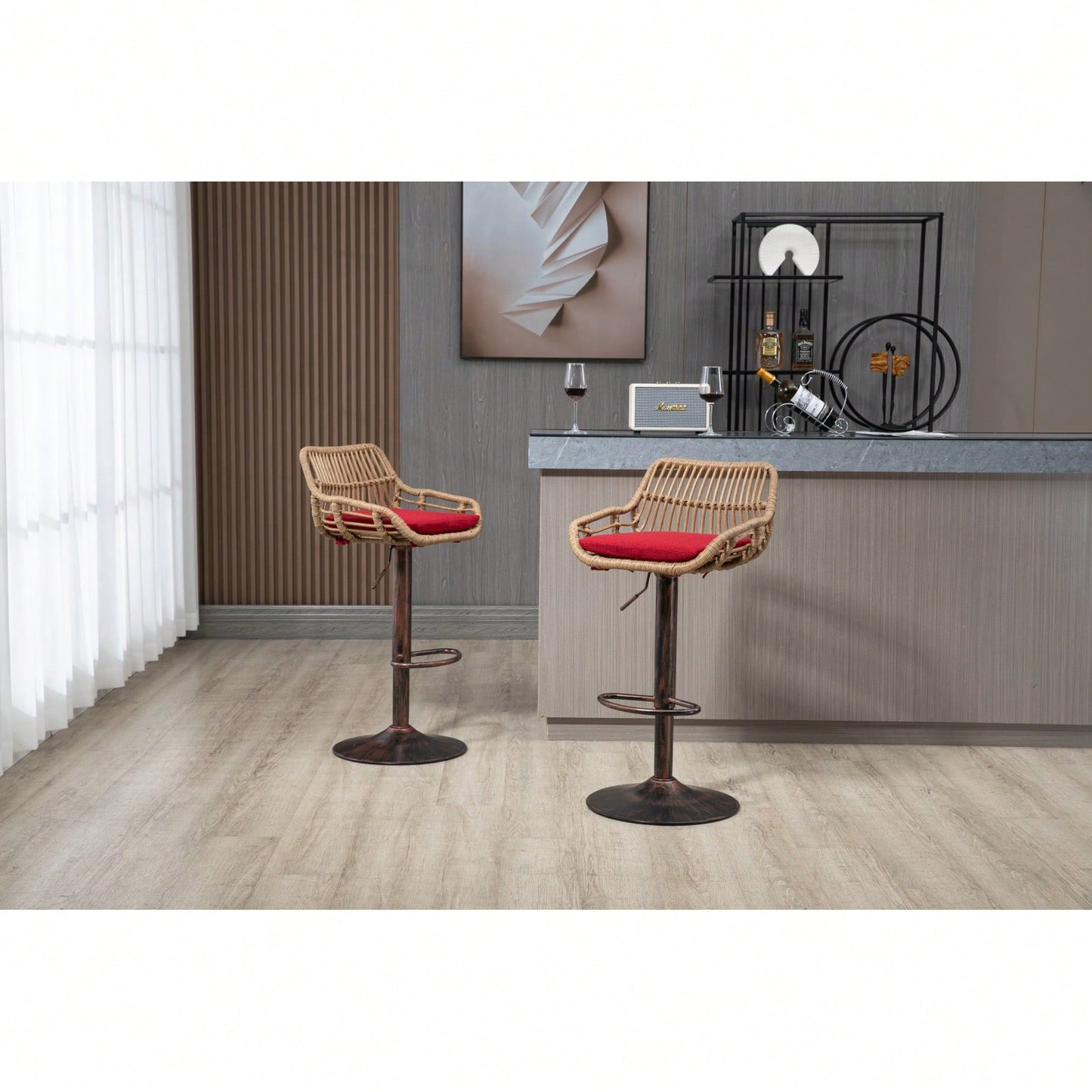 Swivel Bar Stools Set Of 2 Adjustable Counter Height Chairs With Footrest For Kitchen, Dining Room - Vintage Style Retro Barstools