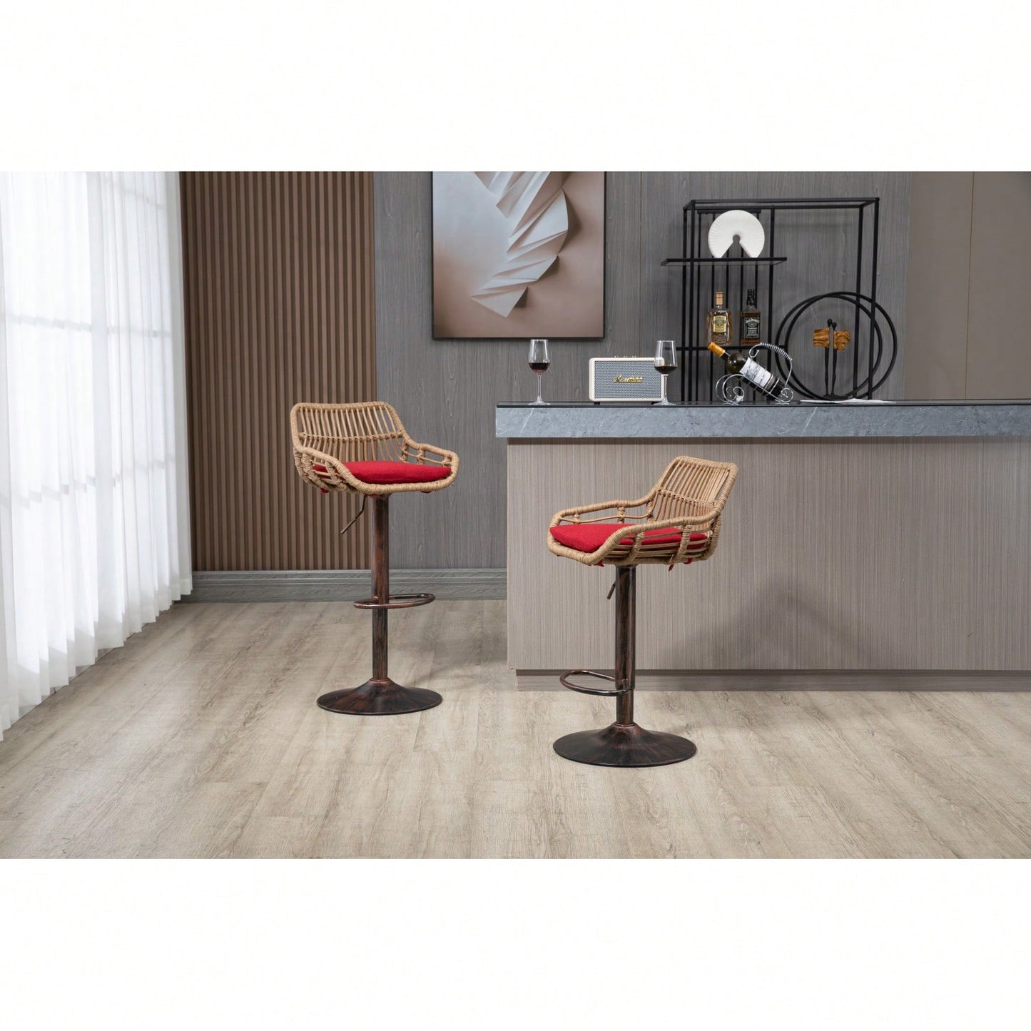 Swivel Bar Stools Set Of 2 Adjustable Counter Height Chairs With Footrest For Kitchen, Dining Room - Vintage Style Retro Barstools