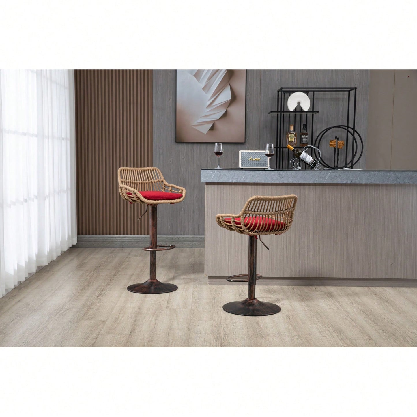 Swivel Bar Stools Set Of 2 Adjustable Counter Height Chairs With Footrest For Kitchen, Dining Room - Vintage Style Retro Barstools