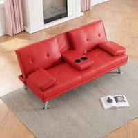 Versatile Leather Sofa Bed with Coffee Table Adjustable Backrest for Small Spaces 67 Inch Foldable Sleeper Sofa