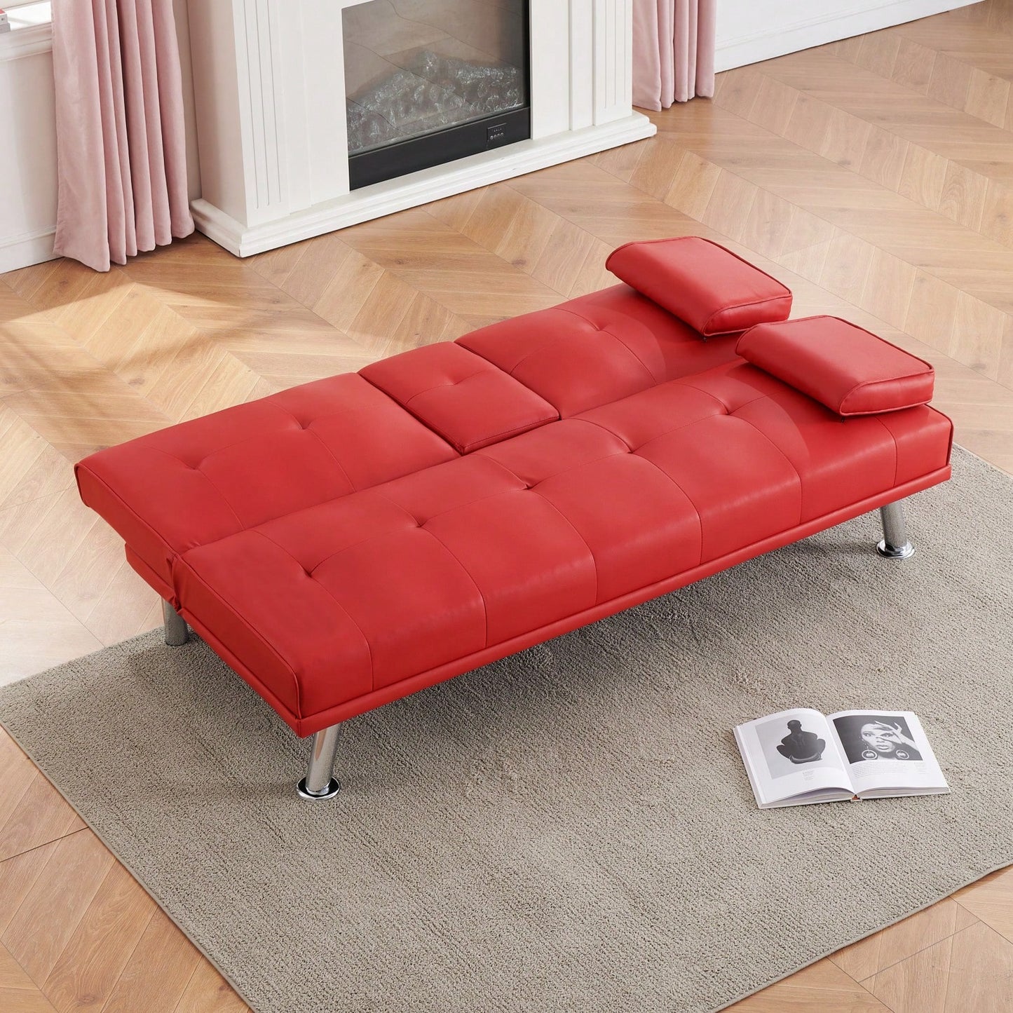 Versatile Leather Sofa Bed with Coffee Table Adjustable Backrest for Small Spaces 67 Inch Foldable Sleeper Sofa