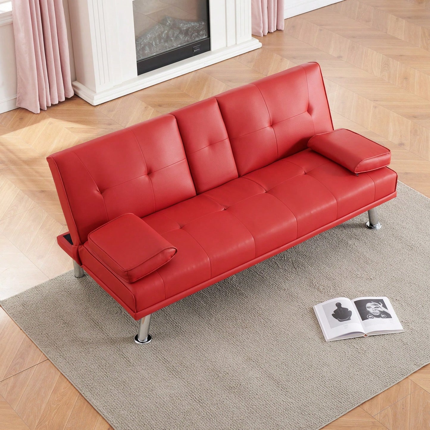 Versatile Leather Sofa Bed with Coffee Table Adjustable Backrest for Small Spaces 67 Inch Foldable Sleeper Sofa