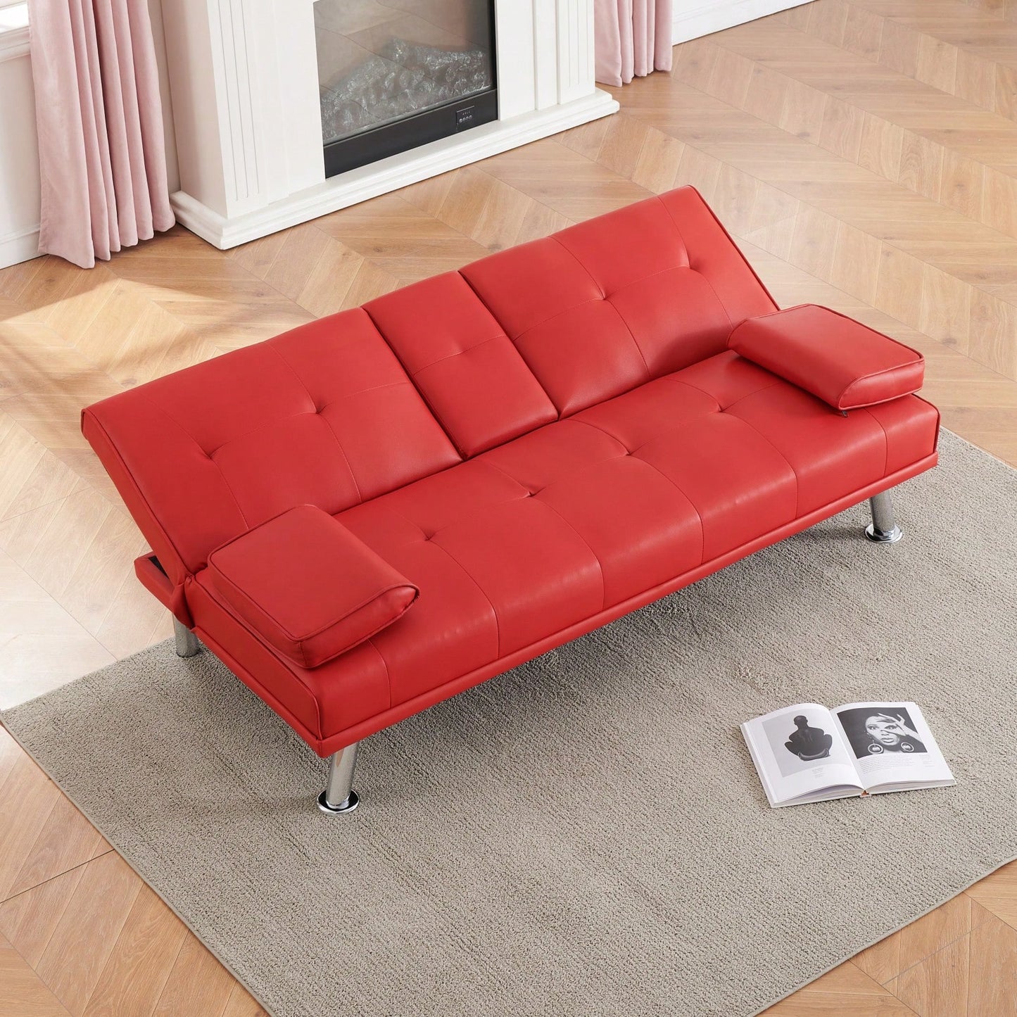 Versatile Leather Sofa Bed with Coffee Table Adjustable Backrest for Small Spaces 67 Inch Foldable Sleeper Sofa