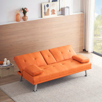 Versatile Leather Sofa Bed with Coffee Table Adjustable Backrest for Small Spaces 67 Inch Foldable Sleeper Sofa