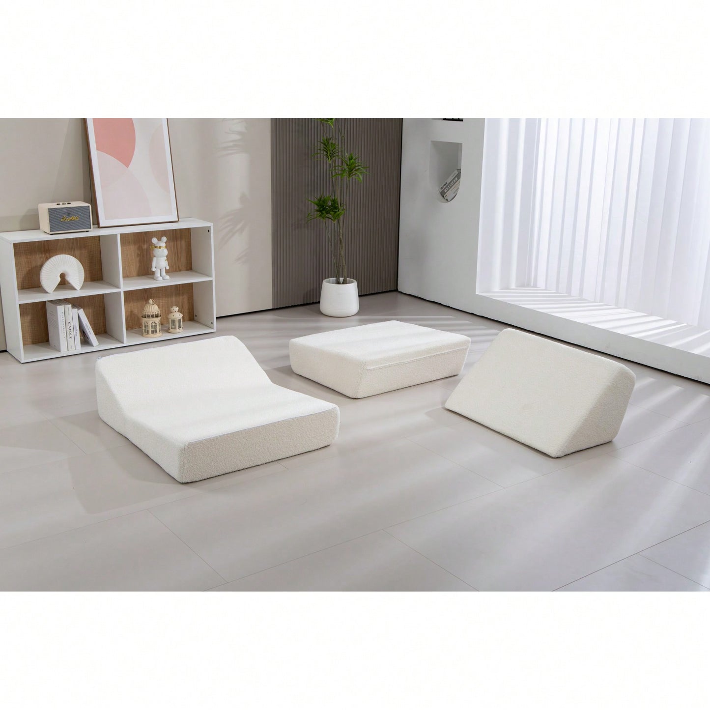 Folding Sofa Bed Couch Unfold For Comfortable Nap Modular Play Couch For Living Room The Office Room Playroom White Color