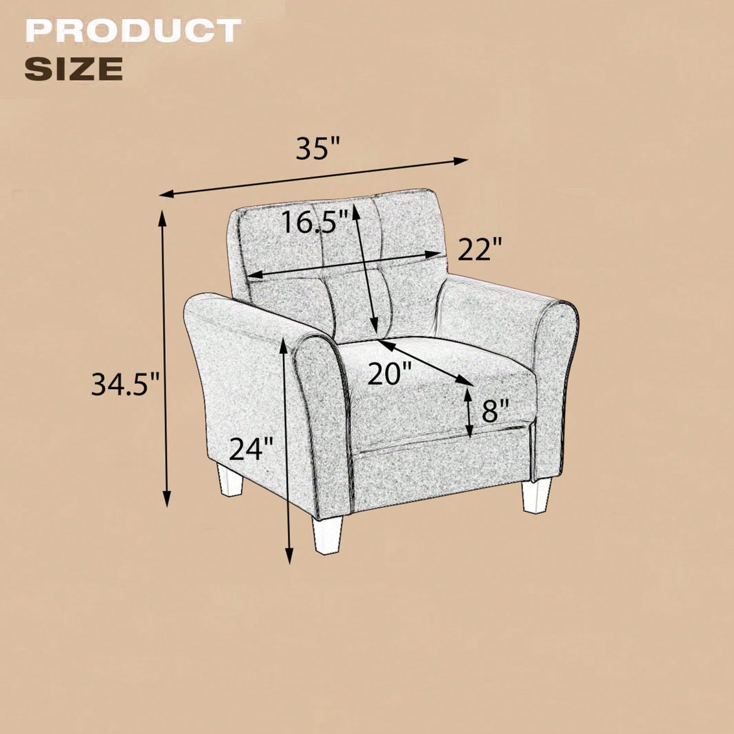 Modern Living Room Armchair Linen Upholstered Couch Furniture For Home Or Office,Comfortable Seat Cushion, Solid And Durable