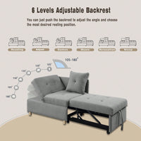 4-In-1 Convertible Sofa Bed With Adjustable Back, 2 Pillows, High Density Foam, Linen Fabric, Space Saving, Storage Pocket