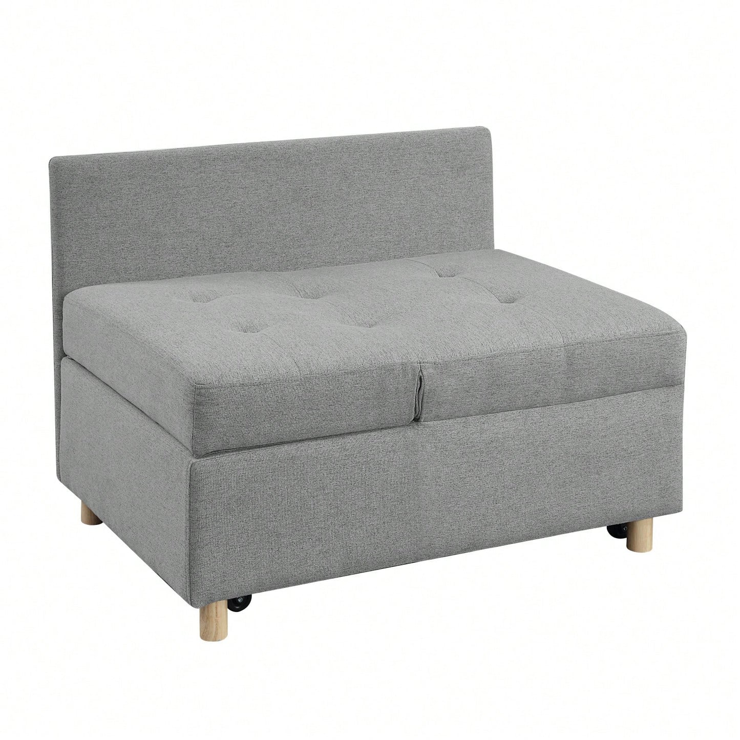 4-In-1 Convertible Sofa Bed With Adjustable Back, 2 Pillows, High Density Foam, Linen Fabric, Space Saving, Storage Pocket