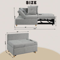 4-In-1 Convertible Sofa Bed With Adjustable Back, 2 Pillows, High Density Foam, Linen Fabric, Space Saving, Storage Pocket