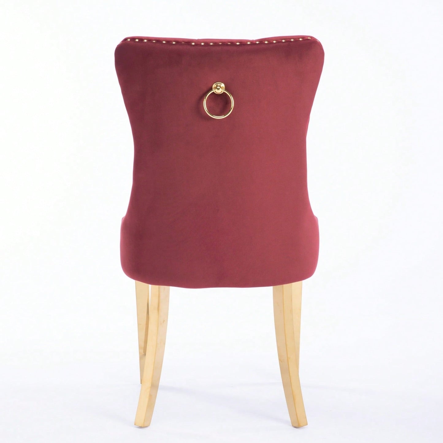 Modern Velvet Upholstered Dining Chair With Golden Stainless Steel Legs, Nailhead Trim, Set Of 2, Wine Red And Gold