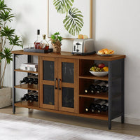 Industrial Wine Bar Cabinet, Liquor Storage Credenza, Sideboard With Wine Racks & Stemware Holder