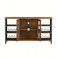 Industrial Wine Bar Cabinet, Liquor Storage Credenza, Sideboard With Wine Racks & Stemware Holder