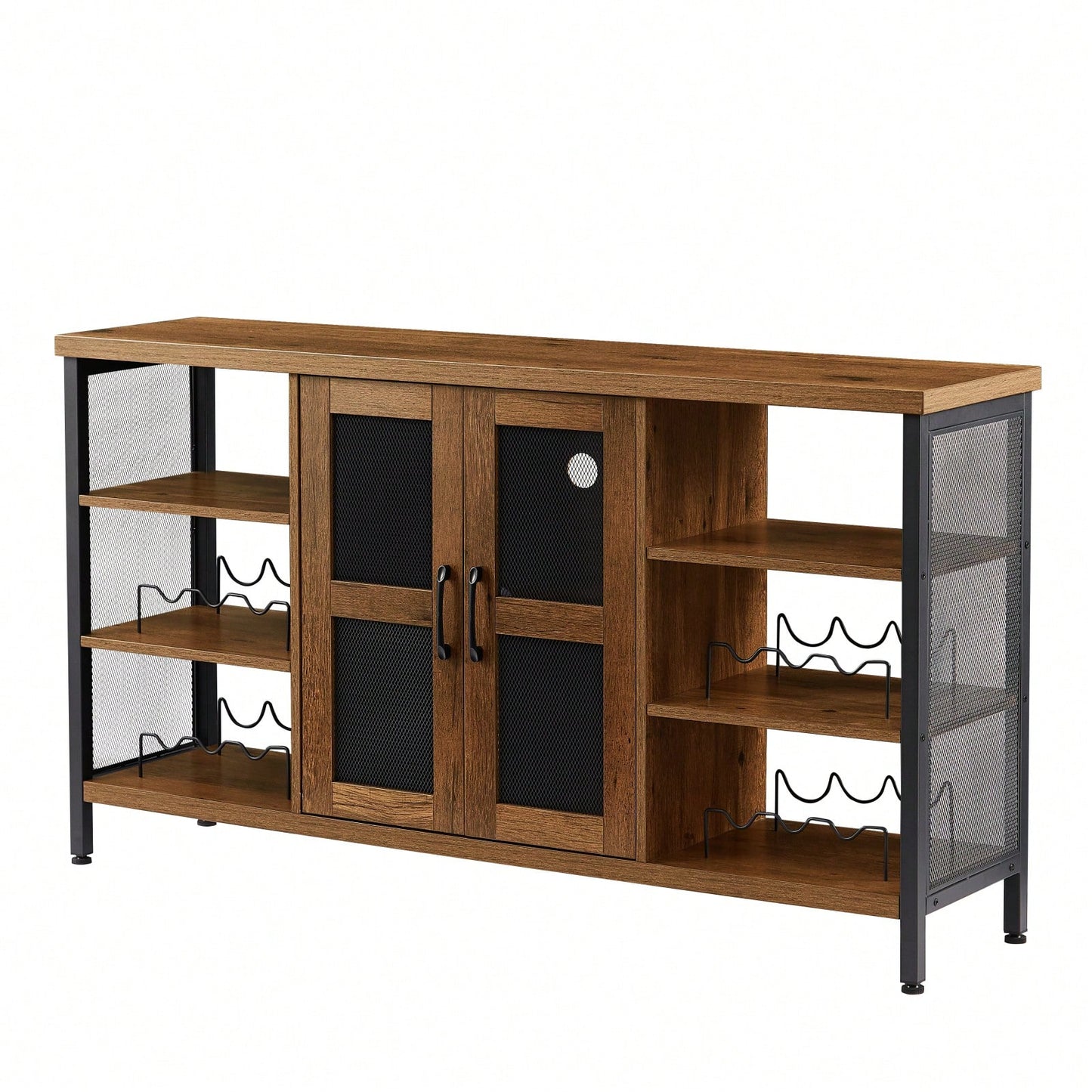 Industrial Wine Bar Cabinet, Liquor Storage Credenza, Sideboard With Wine Racks & Stemware Holder