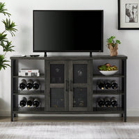 Industrial Wine Bar Cabinet, Liquor Storage Credenza, Sideboard With Wine Racks & Stemware Holder