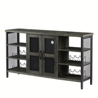 Industrial Wine Bar Cabinet, Liquor Storage Credenza, Sideboard With Wine Racks & Stemware Holder