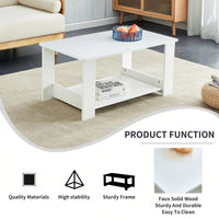 Industrial Style Modern White Double Layer Coffee Table for Living Room Bedroom Study Easy to Clean Space Saving MDF CT-16