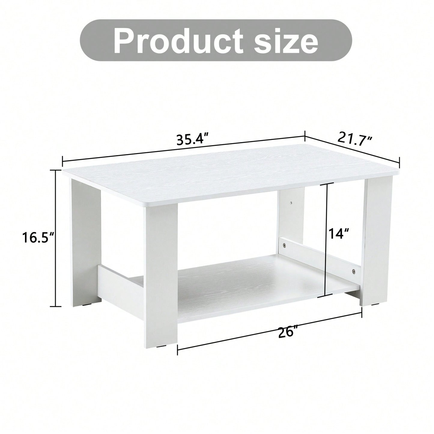 Industrial Style Modern White Double Layer Coffee Table for Living Room Bedroom Study Easy to Clean Space Saving MDF CT-16