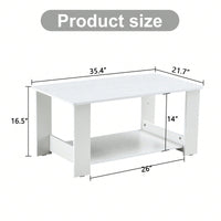 Industrial Style Modern White Double Layer Coffee Table for Living Room Bedroom Study Easy to Clean Space Saving MDF CT-16