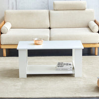 Industrial Style Modern White Double Layer Coffee Table for Living Room Bedroom Study Easy to Clean Space Saving MDF CT-16