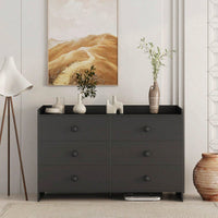 Chest Of Drawers Black Dresser, 6 Drawer Chest With Wide Storage, Modern Contemporary 6-Drawer Cabinet For Bedroom Living Room Hallway