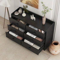 Chest Of Drawers Black Dresser, 6 Drawer Chest With Wide Storage, Modern Contemporary 6-Drawer Cabinet For Bedroom Living Room Hallway