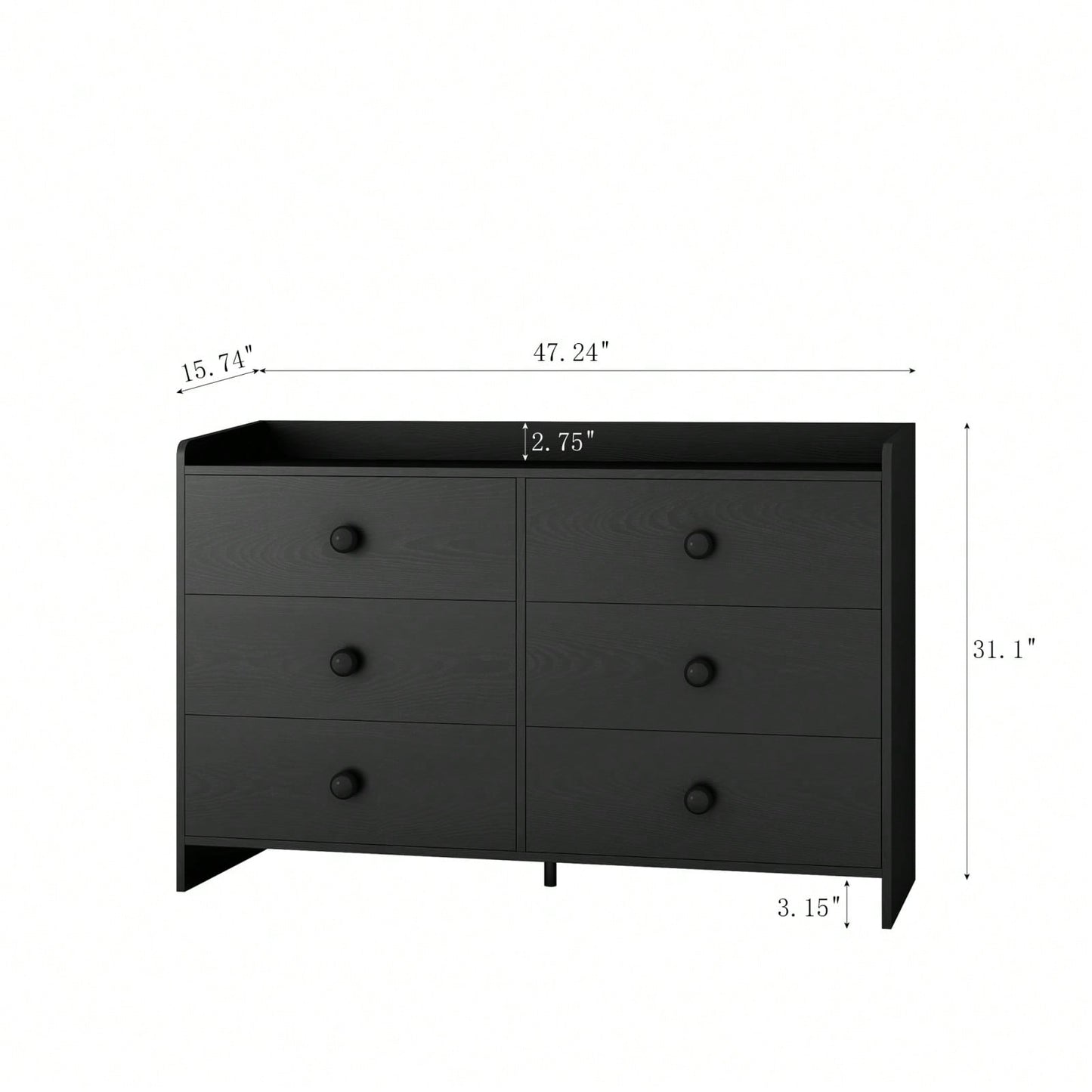 Chest Of Drawers Black Dresser, 6 Drawer Chest With Wide Storage, Modern Contemporary 6-Drawer Cabinet For Bedroom Living Room Hallway