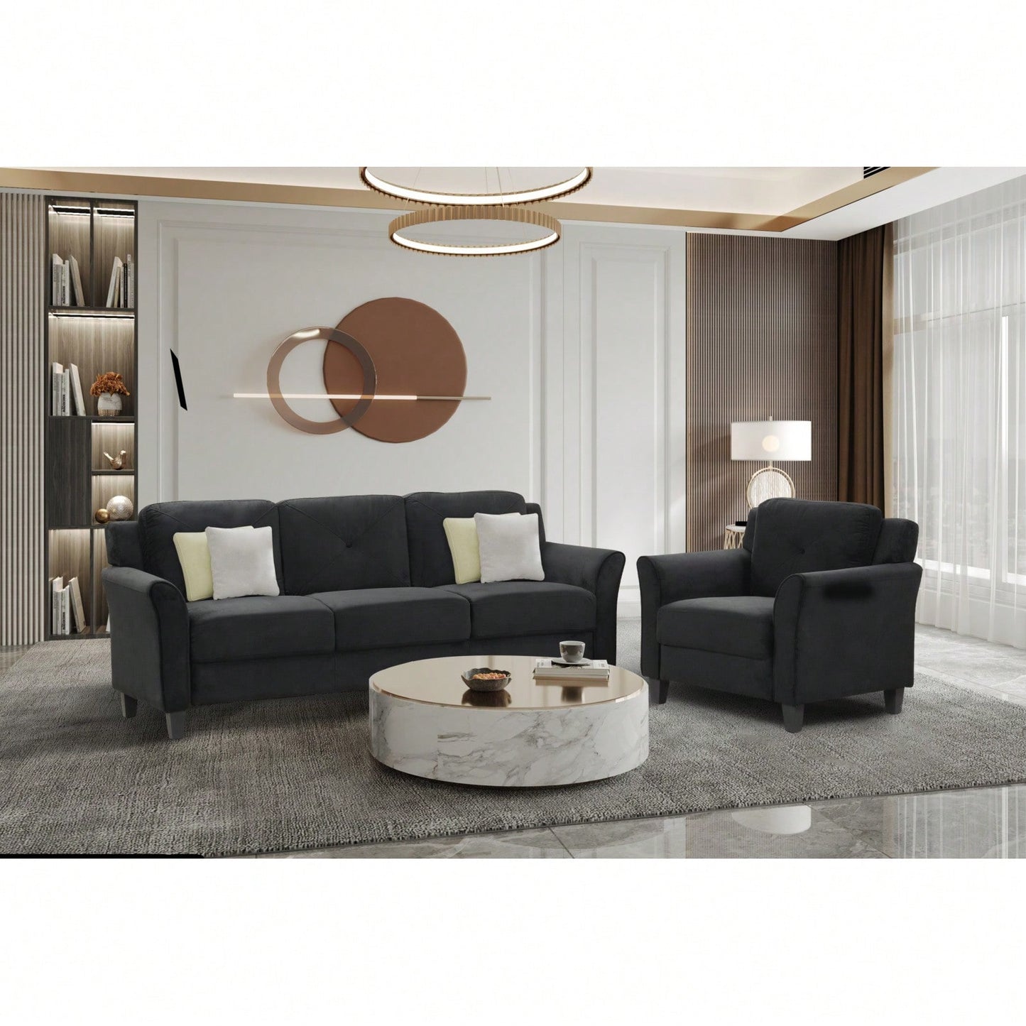 Stylish Fabric Single Seat Sofa Chair with Tufted Cushions and Flared Arms for Comfortable Living Room Support