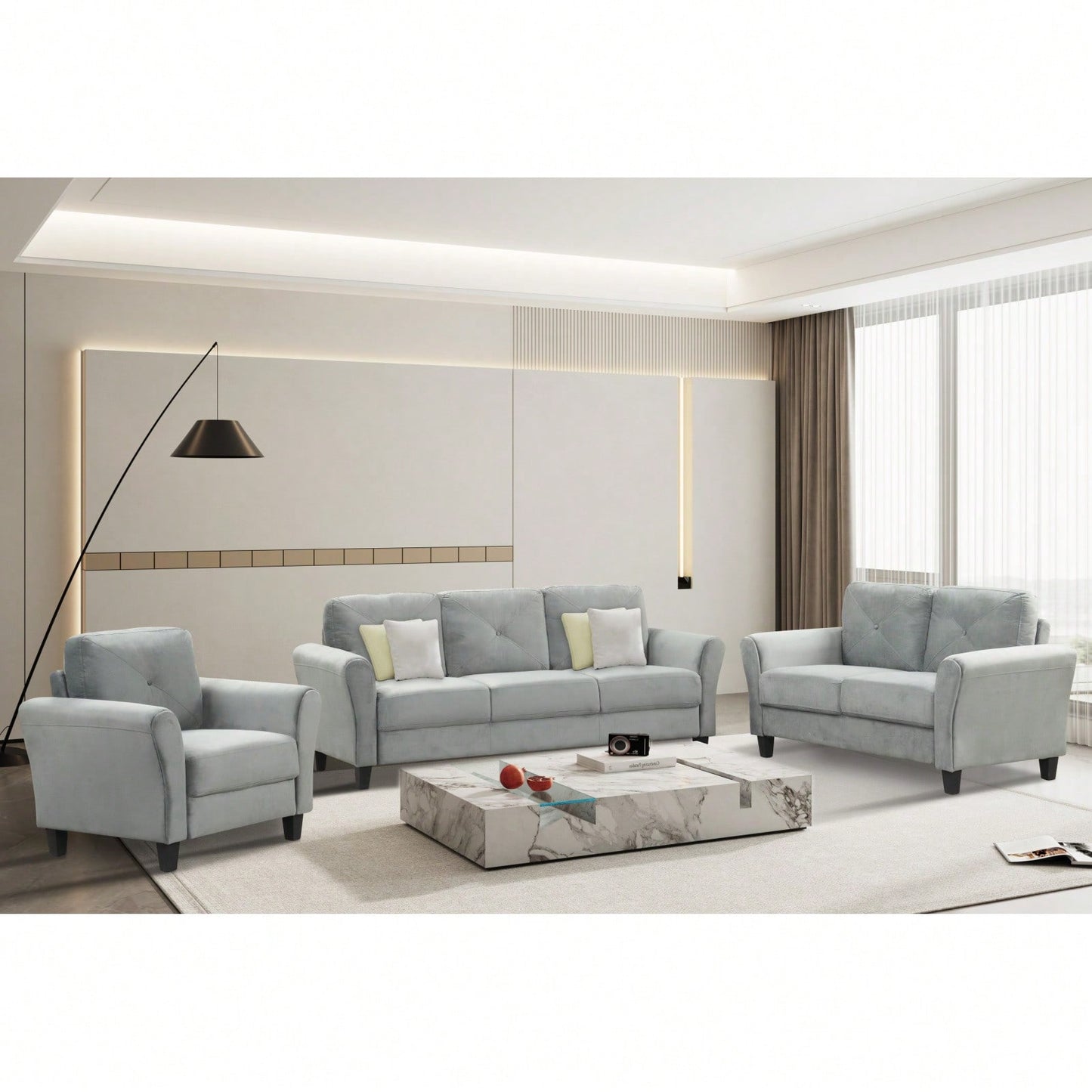 Stylish Fabric Single Seat Sofa Chair with Tufted Cushions and Flared Arms for Comfortable Living Room Support