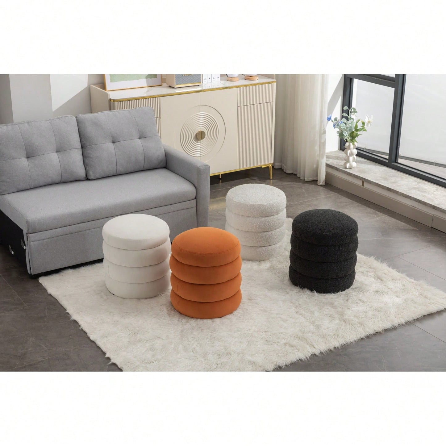 Soft White Boucle Ottoman Footrest Stool for Living Room Foam Filled Wooden Frame 16.93 x 16.93 x 18.5 No Assembly Required