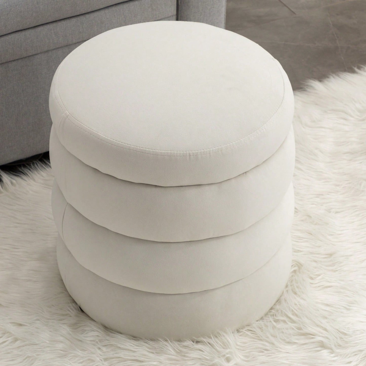 Soft White Boucle Ottoman Footrest Stool for Living Room Foam Filled Wooden Frame 16.93 x 16.93 x 18.5 No Assembly Required