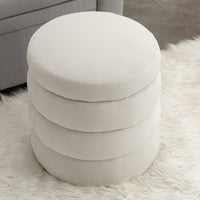 Soft White Boucle Ottoman Footrest Stool for Living Room Foam Filled Wooden Frame 16.93 x 16.93 x 18.5 No Assembly Required