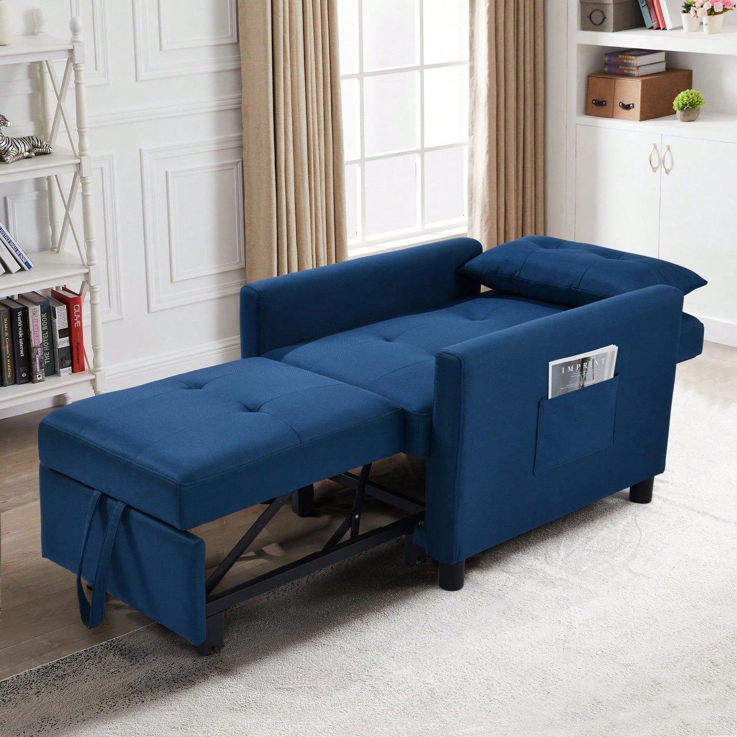 3-in-1 Convertible Futon Sofa Bed with Adjustable Backrest and Storage Pocket, High-Density Foam Chair for Living Room