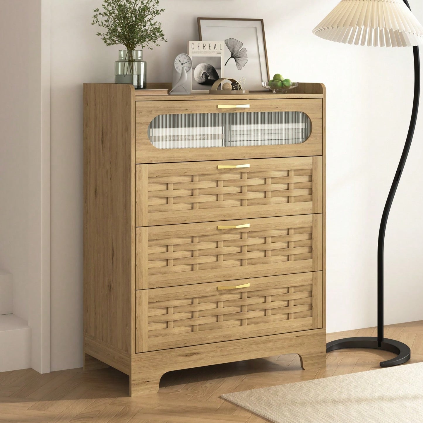 Modern 4 Drawer Wood Dresser for Bedroom and Nursery - Spacious Storage Organizer for Living Room and Kids Room